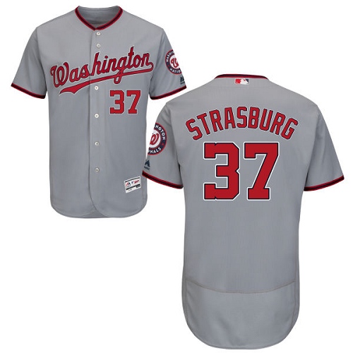 Nationals #37 Stephen Strasburg Grey Flexbase Authentic Collection Stitched MLB Jersey - Click Image to Close